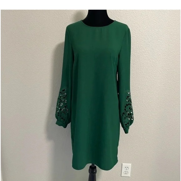 H&M SZ 2 Green Lace Sleeve Dress - Picture 7 of 13